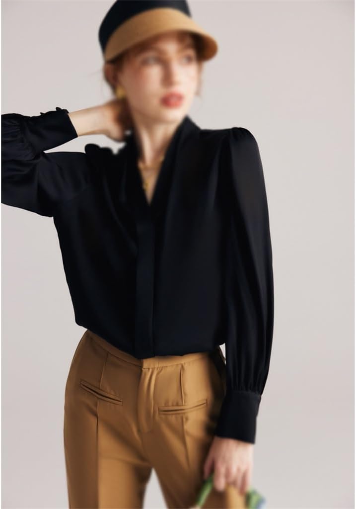 Women's Shirt Spring/Summer Silk Elastic Long Sleeved Silk Shirt Silk(Medium)