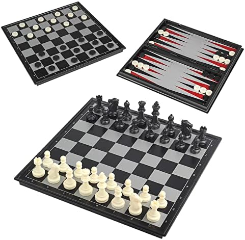 Nutsball 3 in 1 Magnetic Travel Chess Checkers Backgammon Set 12.5" Portable Folding Board Game for Kids and Adults