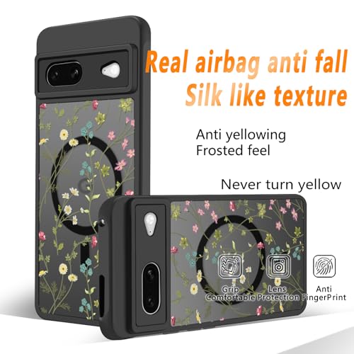 Oxytter Magnetic Case for Google Pixel 7 [Compatible with MagSafe] Cute Black Flower Floral Pattern Case for Women Girls Soft TPU Bumper Hard PC Back Anti-Fall Shockproof Protective Slim Cover A8 by Oxytter - Image 6