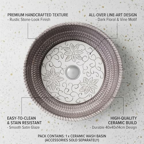 Image of InArt Ceramic Table Top Wash Basin | Counter Top Wash Basin For Bathroom & Living Room 40 X 40 X 14 Cm (Matt Finish)