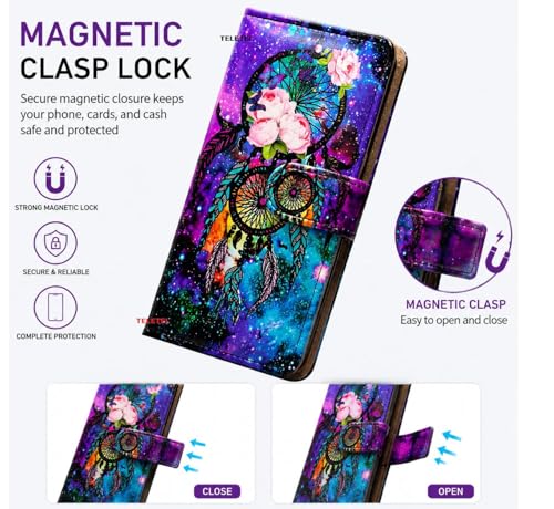 Image of TELETEL Dream Catcher Design Leather Flip Back Phone Case Wallet Cover with Card Slot Holder Kickstand - Multicolor for Vivo V50 5G