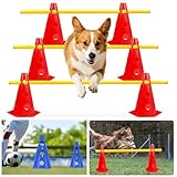 Agility Set Hunde,Steckhürdenset Hund,Hund Hürden,Kinder Agility Hürden Hindernisse für Pferde Hundeparcours Kegel Einstellbare Trainingshürden 23cm Höhe- Stangen 100cm Lang
