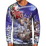 Générique Sweatshirt Homme Pull Imprimé Noël T-Shirts Sweat Capuche Hommes Hiver Automne décontracté O Cou à Manches Longues noël imprimé Pull Sweat Haut Chemisier Veste Polaire Tech