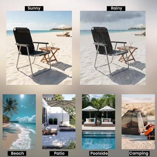 Image of Pivalo Camping Chair with Adjustable Pillow and Arm Rest Portable & Lightweight Foldable Garden Fishing Chairs for Travelling Outdoor Beach Hiking (Large,Black)
