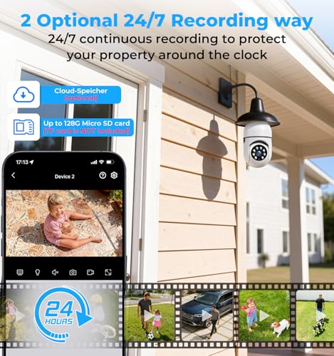 Image of Light Bulb Security Camera 2 Packs, 5G&2.4GHz 2K Security Cameras Wireless Outdoor 360 PTZ Cameras for Home Security with Color Night Vision, 2 Way Talk, AI Human Detection, Screw in Light Socket