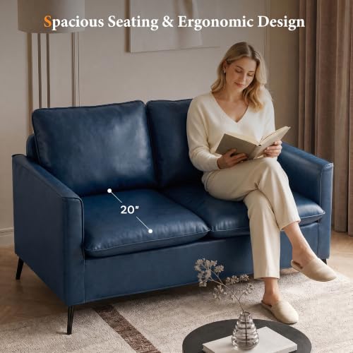 Image of TYBOATLE Leather Loveseat Sofa and Accent Chair Set (Blue, 2)