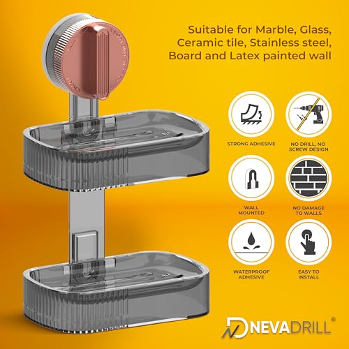 Image of Vacuum Sucker Soap Box - Punch-Free Wall Mounted Soap Holder for Bathroom & Kitchen, No-Drill Suction Cup Design [ND-1002RG]