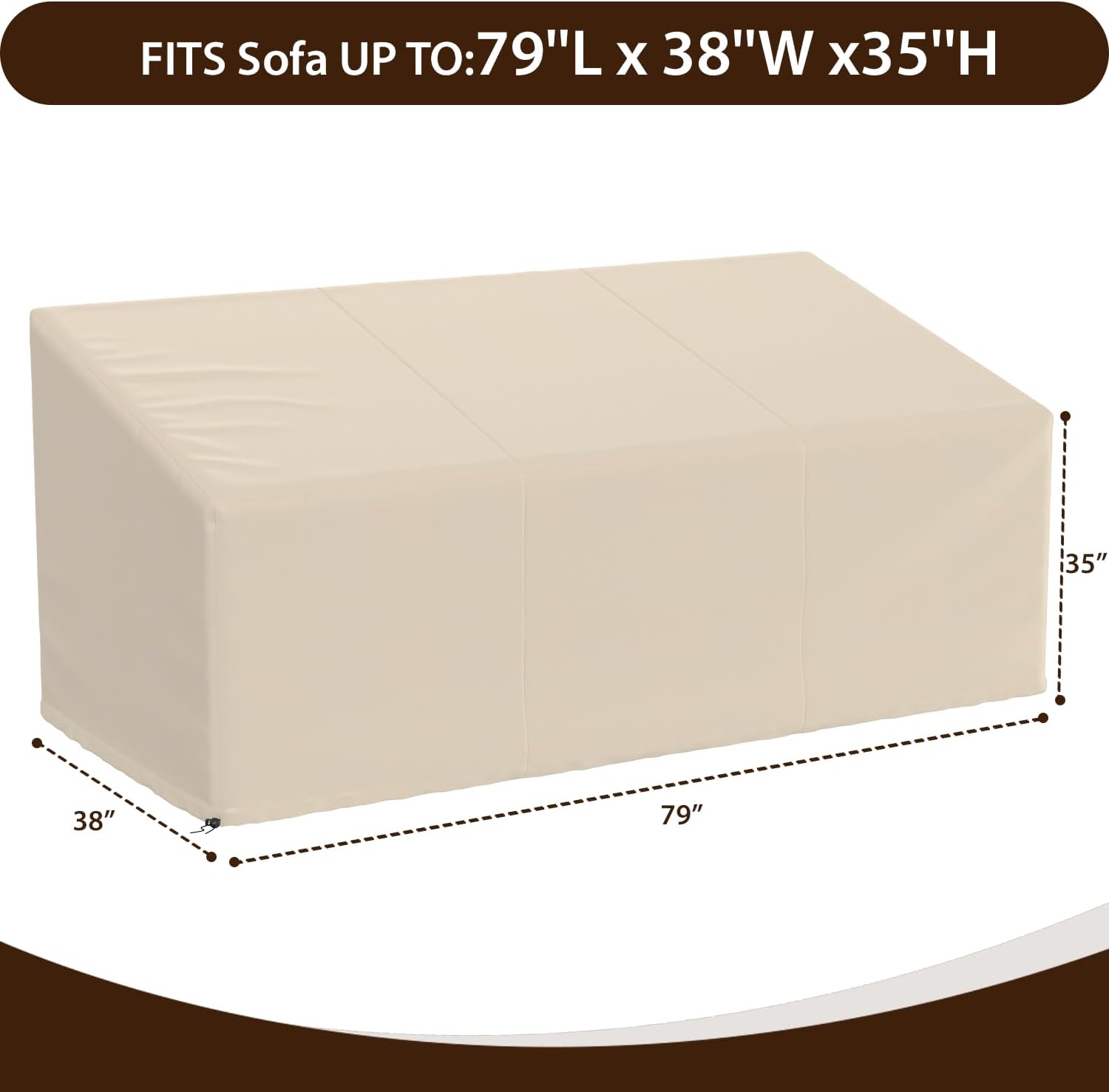 Waterproof Outdoor Sofa Cover, Heavy Duty Outdoor Couch Cover, Large Lawn Patio Furniture Covers with Adjustable Cord Lock 600D Oxford Cloth (Khaki, 79"W x 38"D x 35"H-1Pack)