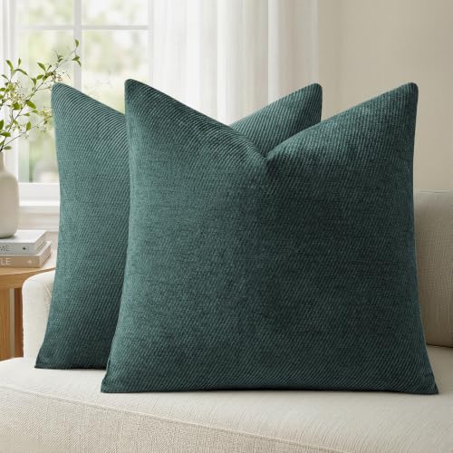 Image of a moment Pack of 2 Decorative Chenille Throw Pillow Covers with Twill Cushion Covers for Sofa Living Room Couch Bed 16x16 Inch Dark Teal