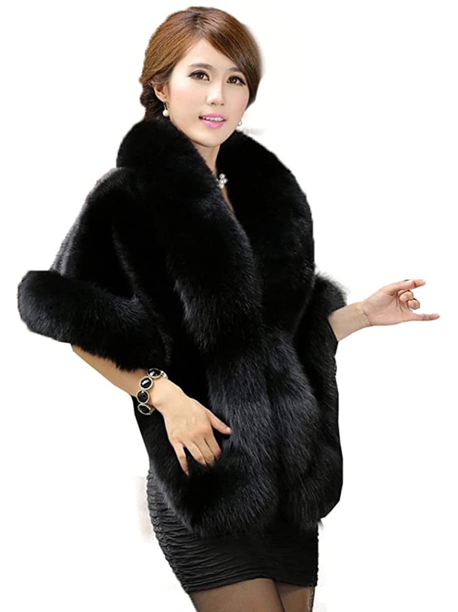 CaraciliaWomen Luxury Faux Fur Coat Jackets Wrap Cape Shawl for Wedding Party