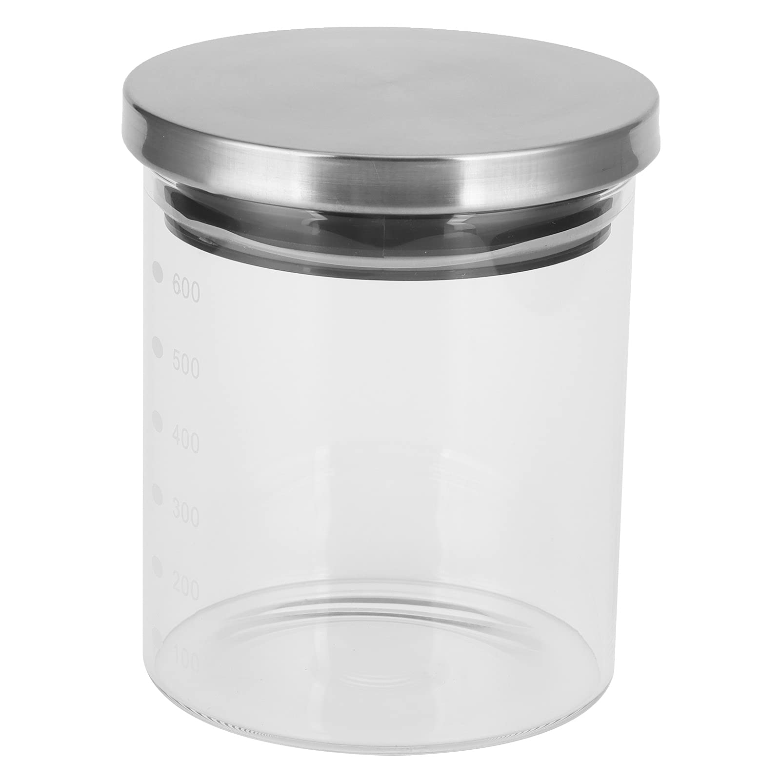 Ycauty - Tarro de almacenamiento de vidrio con tapa de acero inoxidable y línea de descuento para cocina, caja de alimentos sellada para uso doméstico, sin BPA - 10.1-12.7 oz (600 ml)
