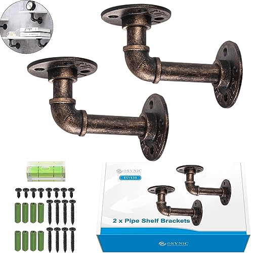 eSynic 2PCS Rohr Regalhalterungen Industrial Regal für Bücherregal Rustikale schwimmende Regale Sanitär Rohrregal Schlafzimmer Bad Küche Büro Gerüstplatte usw. (9 * 13 cm)