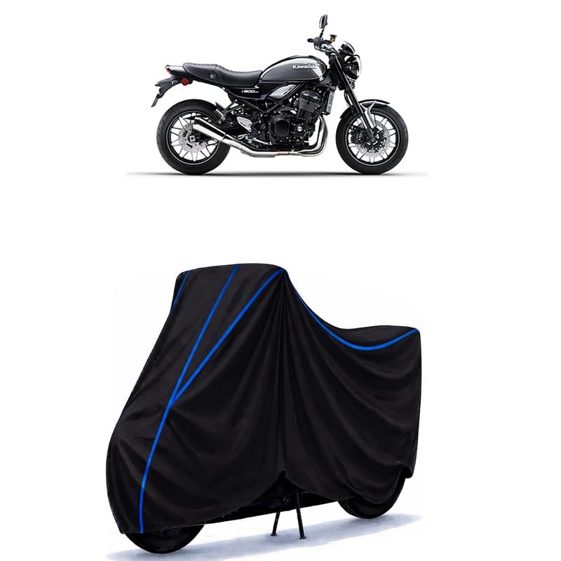 Image of Z 900 Bike Cover Water Resistant Universal Motorcycle Rain | Heavy Duty UV Protection, Dust, Scratch Indoor Outdoor All Weather with Black Blue Piping Elastic