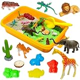 Carolart Jungle Sensory bin,Safari Animal Figures Playset Toys,Wild Forest Sandbox,Desert Animals Play Sand Set with Sensory Sand,Zoo Animal Figurines,Jungle Adventure Play Kit for Kids 3 4 5 6 7