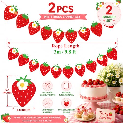 Image of Strawberry Garland Banner Strawberry Party Decorations | Strawberry Birthday Banner, Fruit Theme Baby Shower Wedding Party Supplies, Tropical Photo Props, Home Classroom Decor