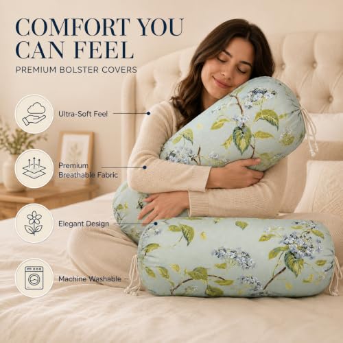 Image of Clasiko Cotton Bolster Covers Set of 2, Morning Mist, Standard Size
