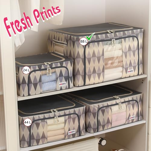 Image of HOKIPO 88L Clothes Storage Box, 600D Oxford Fabric Organiser for Wardrobe, Ash Mirage Pack of 1 (AR-6487-GRY)