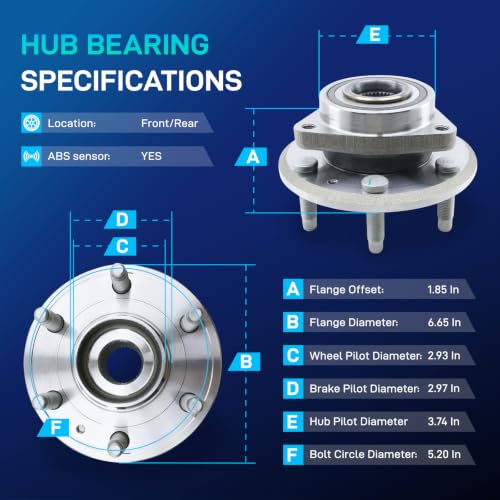 Image of BDELI Front or Rear 2WD FWD Wheel Bearing and Hub Assembly 513277 x2 Replace for 09-17 Chevy Traverse, 08-17 Buick Enclave, 07-16 GMC Acadia, 2017 Acadia Limited, 07-10 Saturn Outlook, 6-Lug, 22756832