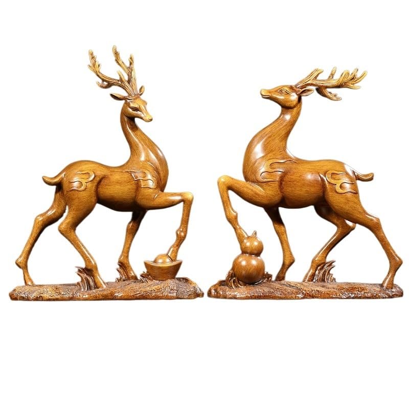 Estatua de Buda y adornos de ciervo Sika – Juego de escultura de riqueza y suerte de Feng Shui, 2 piezas, decoración para el hogar y la oficina, símbolo de prosperidad para abundancia y buena fortuna