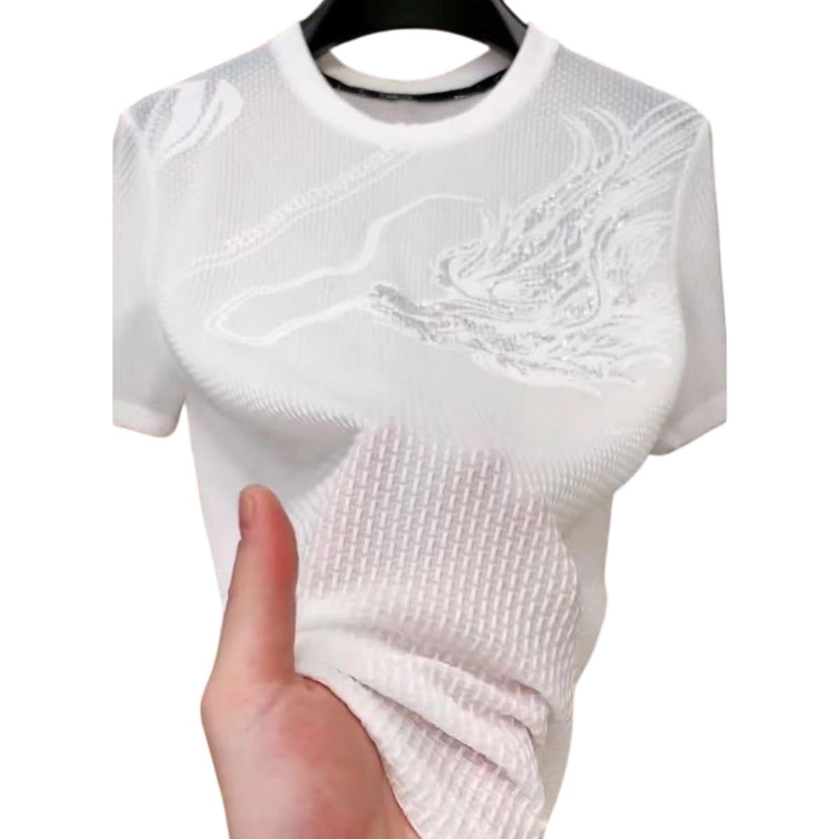 Maglietta da uomo a maniche corte in tessuto jacquard a rete a maniche corte, vestibilità larga, per allenamento, corsa, abbigliamento all'aperto
