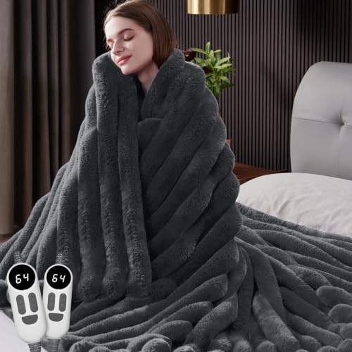 HaloRest Heated Throw Blanket, Faux Fur Cozy Electric Blanket 84''*90''