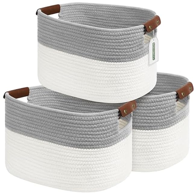 Cotton Rope Basket , Storage Baskets with Handle, 15x10x9 Inch Woven Basket for Shelves, Laundry, Towels, Clothes, Books, Toys (Black 1Pack)