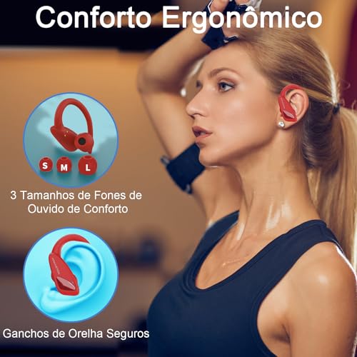 H'MASTON Fone de Ouvido Sem Fio Esportivo Fone BLuetooth 5.3 Tws Cancelamento de Ruído Com Microfon