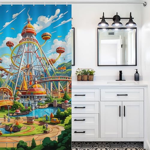 Rideau de douche imperméable parc d'attractions 168x183 cm - 5
