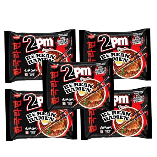 Image of 2PM - Korean Ramen Noodles - Including Dehydrated Vegetables & Seaweed - Instant 2X Spicy Ramen - Pack of 5-100 Gm Each