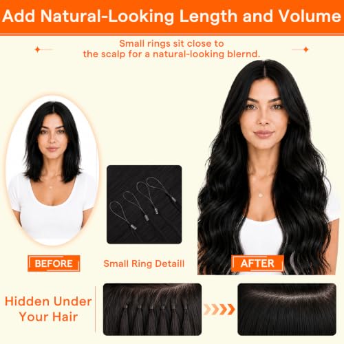 Image of Full Shine Micro Link Human Hair Extensions, 24 Inch 50g 50s Jet Black