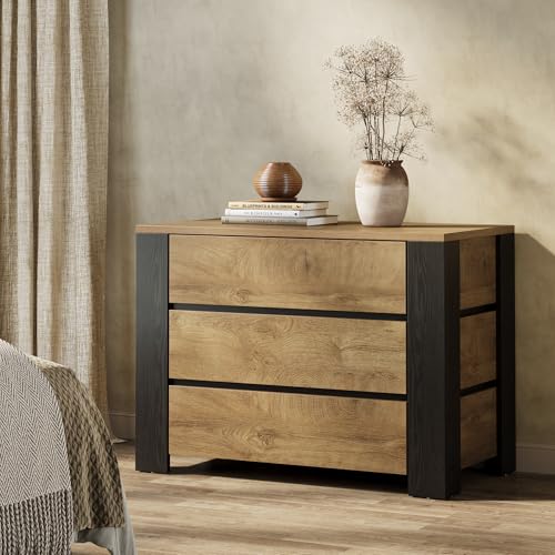 Image of Tribesigns 36 inch Wide Nightstand, Oversized Night Stand with 3 Drawers, Extra Large Nightstand Bedside Table for Bedroom, Farmhouse Side End Table with Storage, Natural