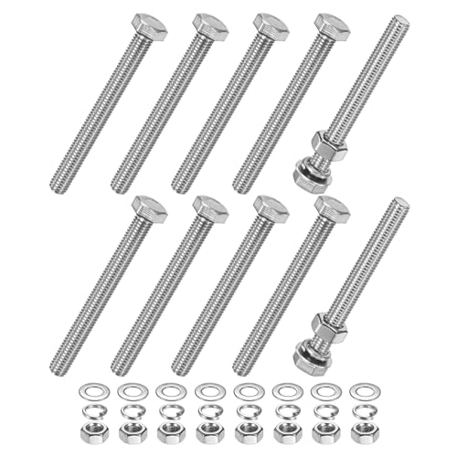 M METERXITY 10-Pack Hex Head Screw Bolt with Nuts Flat &amp; Lock Washers M8x75mm Stainless Steel Bolts and Nuts Kit Fully Threaded Metric Bolt Assortment for Equipment/Machinery