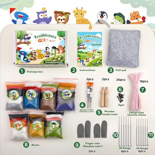 Image of OEHPICC Needle Felting Starter Kit, 7 Cute Buddy Wool Felting Kit, Animal Felt Kit for Beginner Adults with Felting Needles and Instructions for DIY Felting
