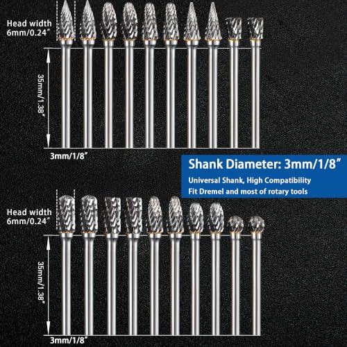 Image of 20Pcs Carbide Burr Set 1 /8 inch Shank Compatible with Dremel Rotary Tool