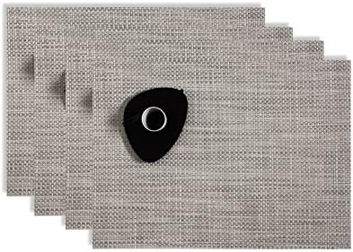 Living Fashions Basketweave Rectangle Placemats, Heat-Resistant Placemats PVC Placemats Woven Vinyl Placemats Stain Resistant Anti-Skid Non-Slip Table Mats,Set of 4 (White/Silver)