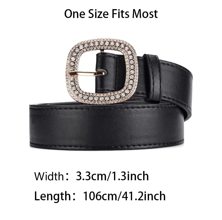 COTIM COYIN Womens Leather Belt with Rhinestone Buckle for Pants Jeans Dresses3