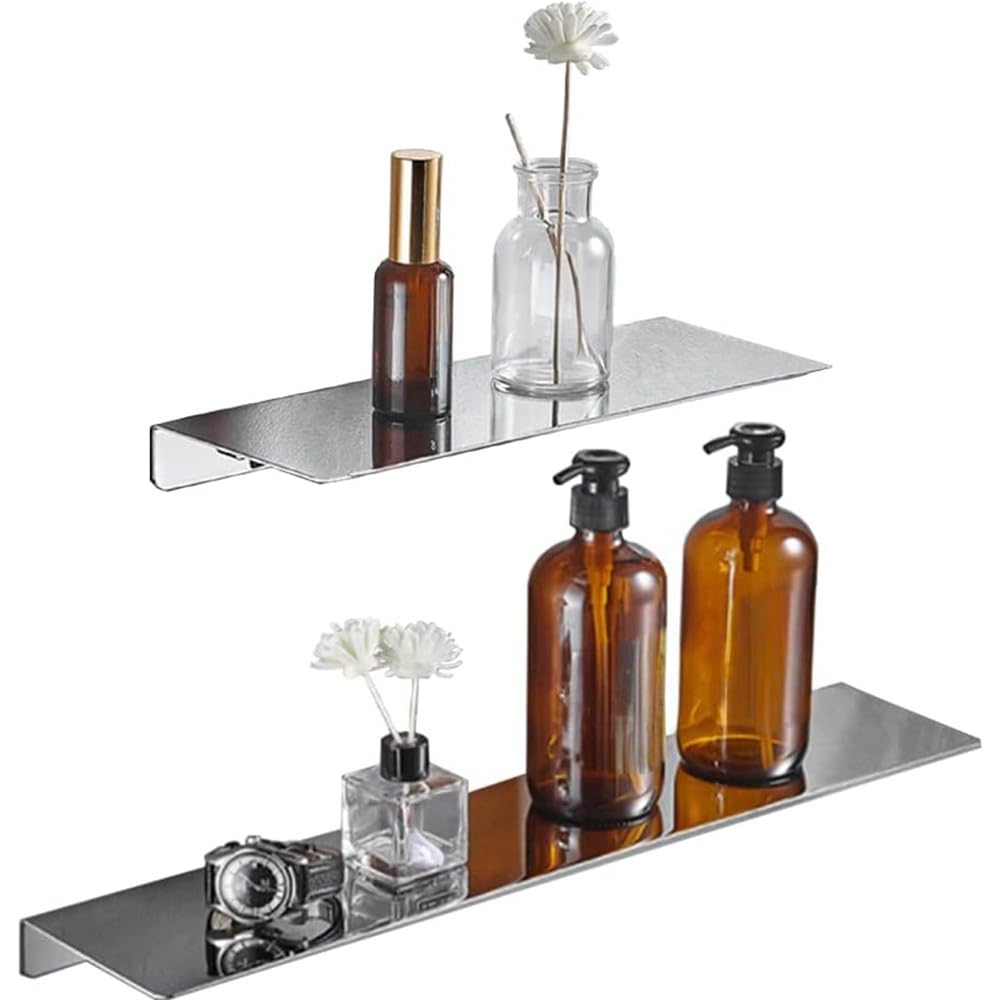 2 Mensole da Doccia in Acciaio Inox Montate al Muro, Senza Foratura, Autoadesive, Accessori da Bagno per Bagno e Cucina (Cromo, 2 pezzi)