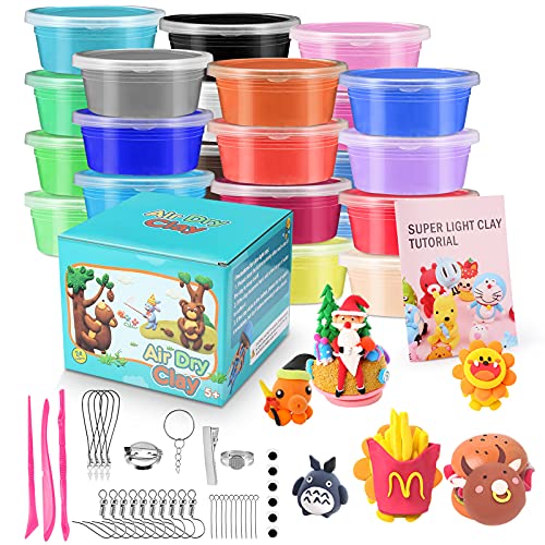 Bearals Air Dry Clay, 24 Colors Magic Modeling Clay Super Light Clay with Sculpting Tools, Accessories & Tutorial Book, Air Dry Modeling Clay Set for Kids