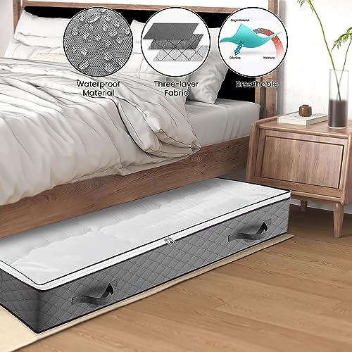 HUSAIHU 90L Underbed Storage Bags, 2 Pack Large Under Bed Box with lid, Foldable Clothes Bag 4 Reinforced Handle - Image 3