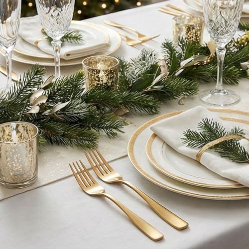 Image of 7.7 inch Aurum Gold Dinner Forks Set of 4 - Food-Grade 18 /8 Stainless Steel Silverware, Durable Mirror Polished Metal Forks, Dishwasher Safe, Perfect for Home, Restaurant, and Gifting