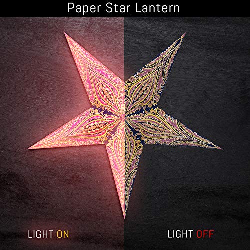 Image of GalaxyArts Paper Star Lanterns, 24 Inch Queen Blue Yellow 3D Light-Up 5-Pointed Hanging Lamp, Handcrafted Hollow Decoration for Christmas, Weddings, Holidays, Indoor Outdoor Home Decor (Medium)