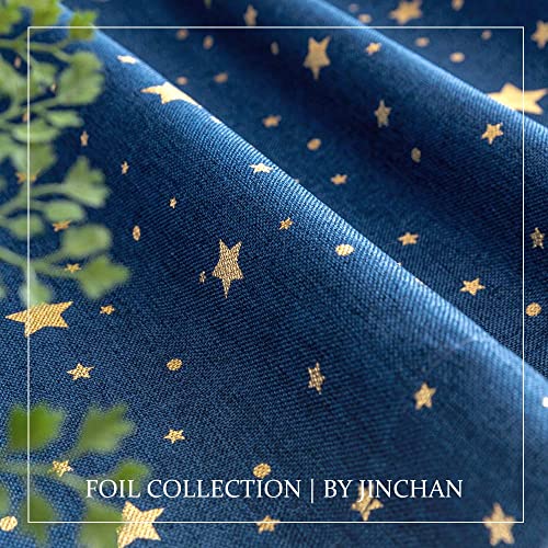 Jinchan Tie Up Valance For Windows Gold Star Design Faux Linen Textured Valance Curtain For Holiday Easter Mother's Day Adjustable Tie-Up Shade Kitchen Window Valance For Living Room 54"L 1 Panel Blue #TOP6