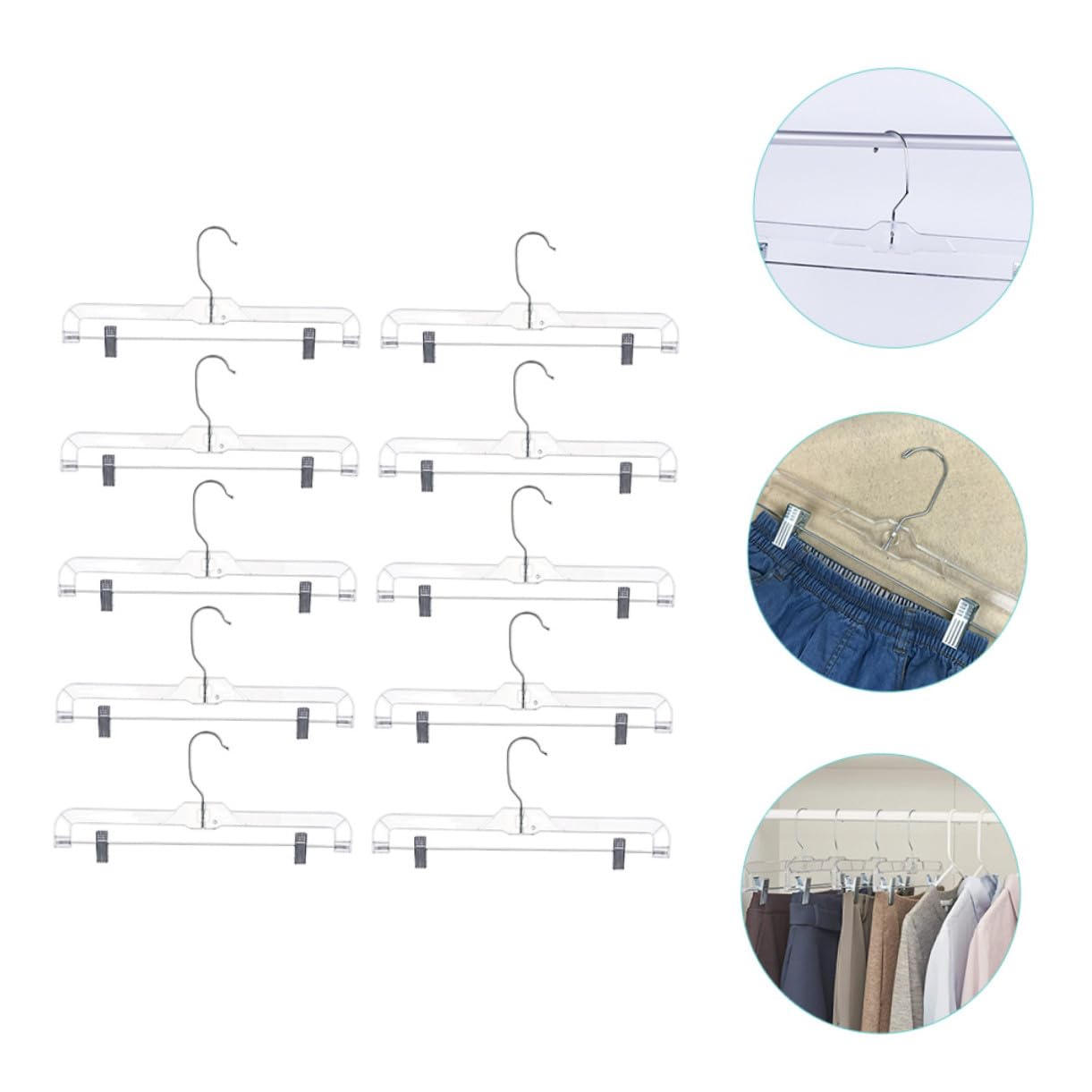 Set di 10 grucce multifunzionali regolabili con clip per gonne e pantaloni, perfette per guardaroba e vendita al dettaglio, design salvaspazio