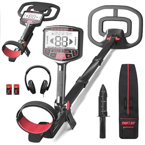PANCKY Metal Detector for Adults Professional, Collapsible All-Terrain Pinpointing IP68 Waterproof Gold Metal Detector Kit 27.2 to 51.2' Adjustable, 5 Modes, 10.55x8.35 Coil, Higher Accuracy, PK1098