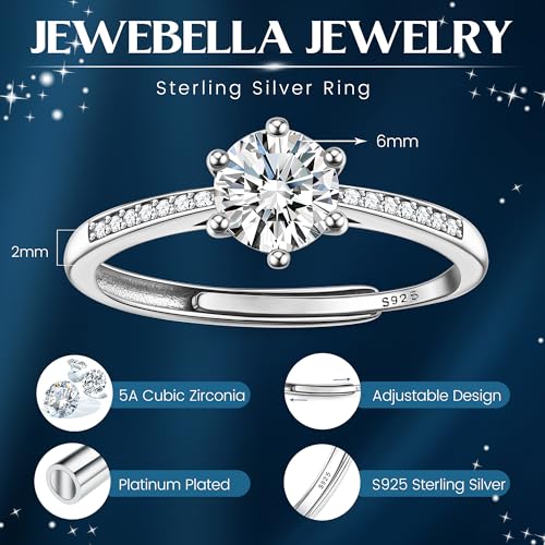 JeweBella Adjustable 925 Sterling Silver Rings for Women 18K Gold Plated Eternity Promise Engagement Ring Wedding Rings Cubic Zirconia Thumb Ring Womens Anniversary Jewellery Gifts with Box - Image 3