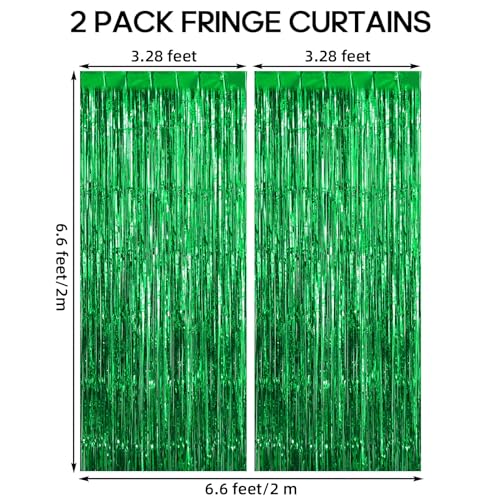 Image of 2 Pack Fringe Curtains Backdrops, Foil Fringe Curtains, Door Streamers for Birthday Wedding Bridal Shower Holiday Graduation Party Decorations, Photo Booth Backdrops, Green
