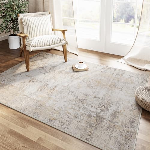 HUGEAR Waschbarer LäUfer Teppich Flur 60 x 240cm Beige Grau Modern Abstrakt Küchen Wohnzimmer Schlafzimmer Teppiche TeppichläUfer rutschfest Kurzfl