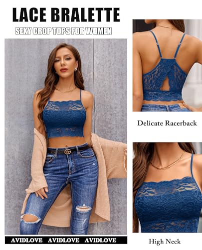 Image of Avidlove Lace Bralette for Women High Neck Camisoles Racerback Double-Layered Crop Top