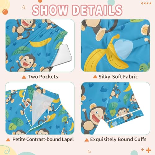 senya Cute Monkey Banana Tropical Satin Summer Pajama Sets Silk Short Sleeve Button Down Sleepwear3