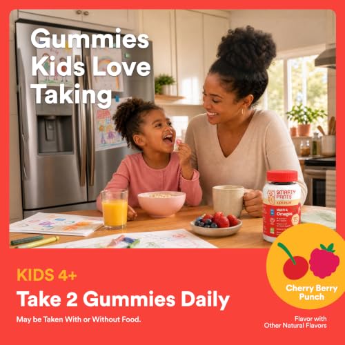 Image of SmartyPants Kids Multivitamin Gummies with Omega 3 DHA /EPA, Vitamins D3, C, B12, B6, A, K, and Zinc, Gluten Free, Clean Label, Cherry Berry Flavor, 60 Gummies (30 Day Supply)